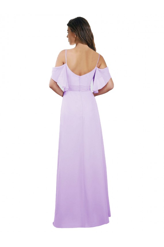Long Cold Shoulder Soft Chiffon Lilac A-Line Formal Dress / Bridesmaid Dress Colchester