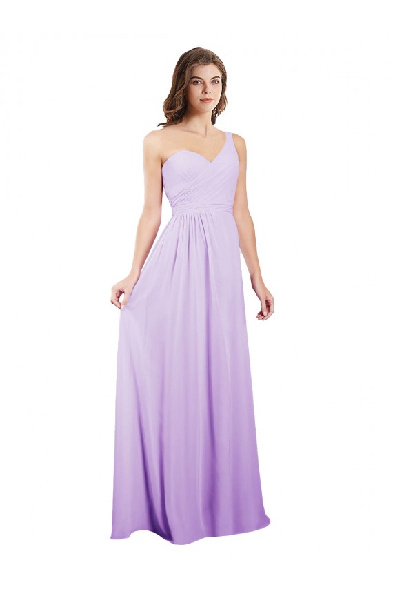 Long Sleeveless Chiffon Lilac One Shoulder A-Line Bridesmaid Dress / Evening Dress Colchester