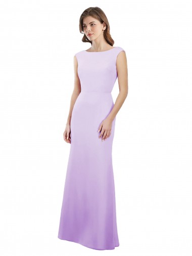 Long Cap Sleeves Soft Chiffon Lilac Column Bridesmaid Dress Colchester