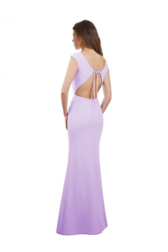 Long Cap Sleeves Soft Chiffon Lilac Column Bridesmaid Dress Colchester