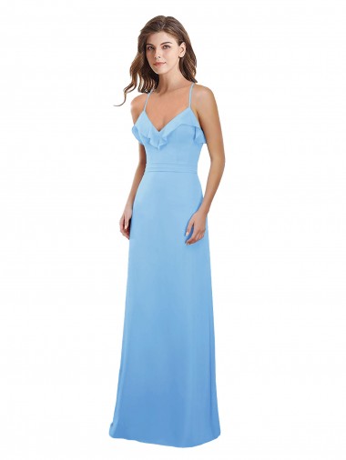 Long Sleeveless Soft Chiffon Periwinkle Spaghetti Straps A-Line Bridesmaid Dress Colchester