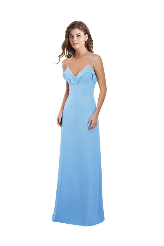 Long Sleeveless Soft Chiffon Periwinkle Spaghetti Straps A-Line Bridesmaid Dress Colchester