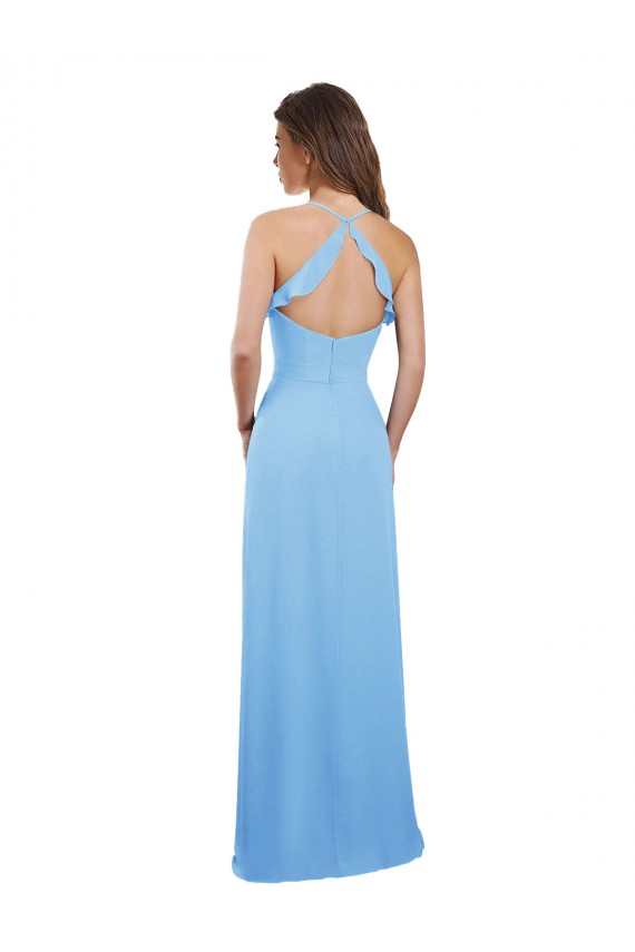 Long Sleeveless Soft Chiffon Periwinkle Spaghetti Straps A-Line Bridesmaid Dress Colchester