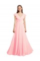 Long Cap Sleeves Chiffon Pink A-Line Bridesmaid Dress / Evening Gowns Colchester