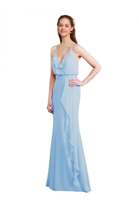 Long Sleeveless Soft Chiffon Light Sky Blue Mermaid Bridesmaid Dress Colchester