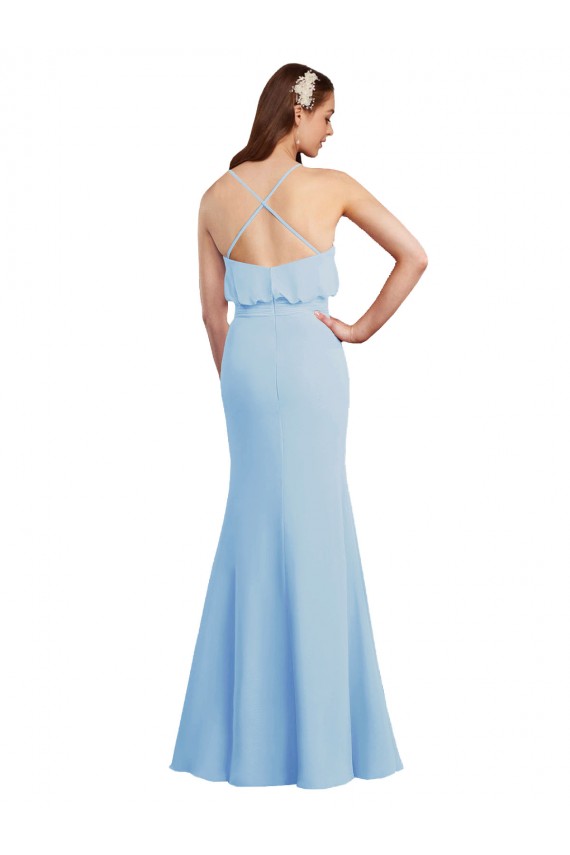 Long Sleeveless Soft Chiffon Light Sky Blue Mermaid Bridesmaid Dress Colchester