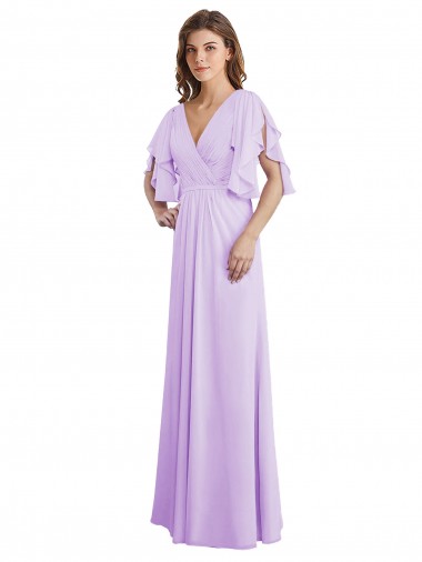Long Split Sleeves Soft Chiffon Lilac A-Line Bridesmaid Dress Colchester