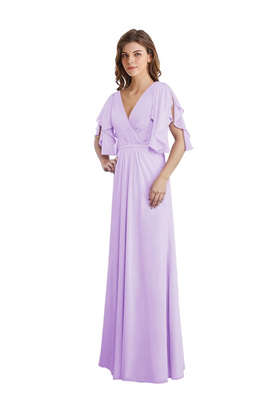 Long Split Sleeves Soft Chiffon Lilac A-Line Bridesmaid Dress Colchester