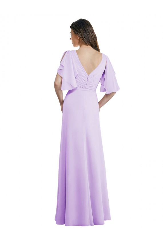 Long Split Sleeves Soft Chiffon Lilac A-Line Bridesmaid Dress Colchester