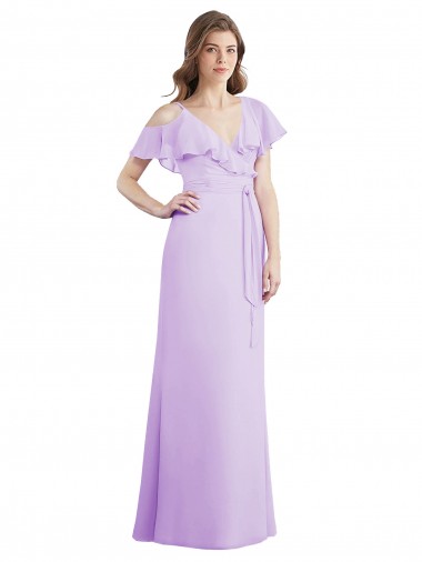 Long Cold Shoulder Soft Chiffon Lilac A-Line Bridesmaid Dresses Colchester