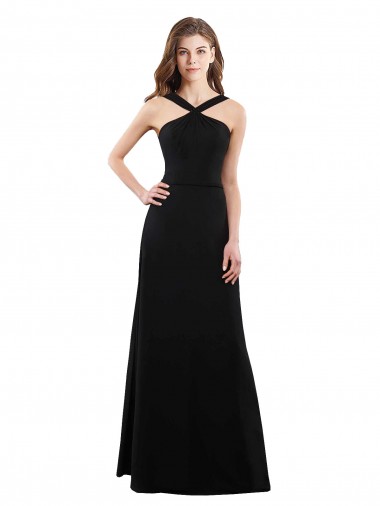 Long Sleeveless Soft Chiffon Black Halter Neck A-Line Bridesmaid Dress Colchester