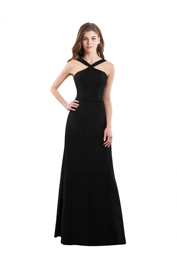 Long Sleeveless Soft Chiffon Black Halter Neck A-Line Bridesmaid Dress Colchester