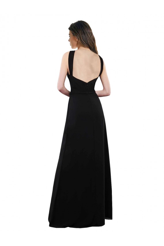 Long Sleeveless Soft Chiffon Black Halter Neck A-Line Bridesmaid Dress Colchester