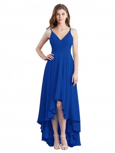 Long Sleeveless Soft Chiffon Royal Blue A-Line High Low Bridesmaid Dress Colchester