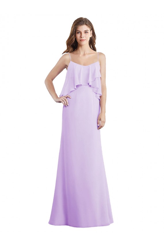 Long Sleeveless Chiffon Lilac Spaghetti Straps A-Line Bridesmaid Dress / Evening Dress Colchester