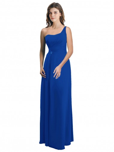 Long Sleeveless Soft Chiffon Royal Blue One Shoulder A-Line Bridesmaid Dress Colchester
