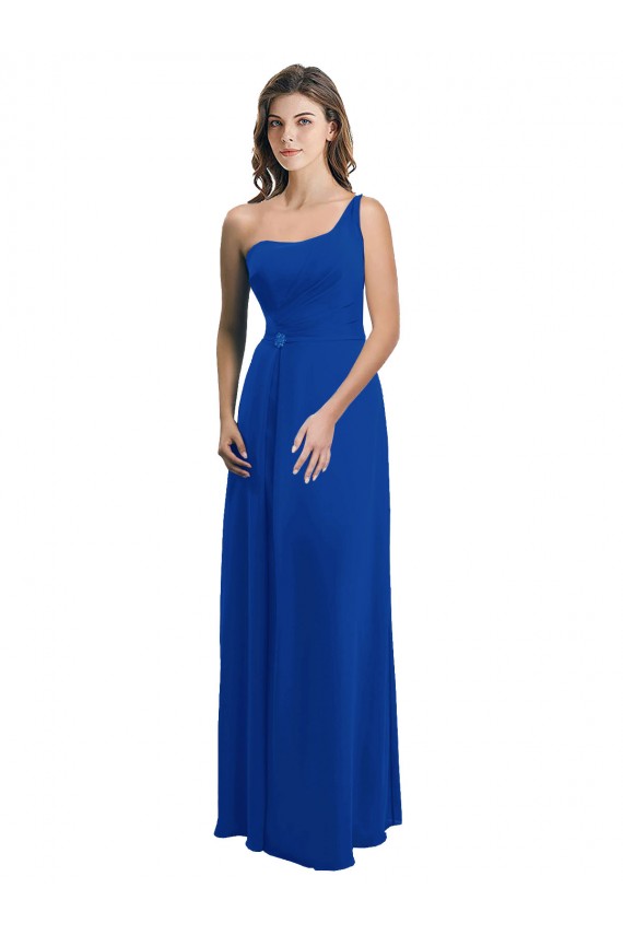 Long Sleeveless Soft Chiffon Royal Blue One Shoulder A-Line Bridesmaid Dress Colchester
