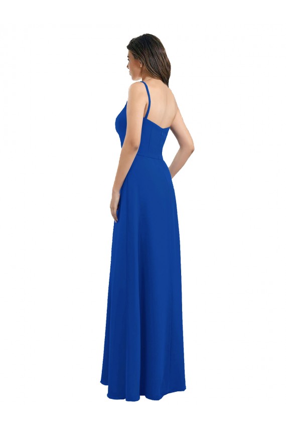 Long Sleeveless Soft Chiffon Royal Blue One Shoulder A-Line Bridesmaid Dress Colchester