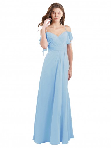 Long Cold Shoulder Soft Chiffon Light Sky Blue A-Line Bridesmaid Dress Colchester