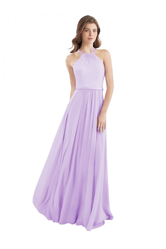 Long Sleeveless Chiffon Lilac Halter Neck A-Line Bridesmaid Dress / Evening Dress Colchester