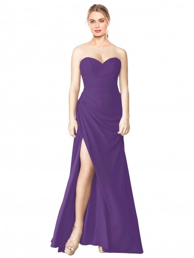 Long Sleeveless Soft Chiffon Plum Purple Sweetheart A-Line Bridesmaid Dress Colchester