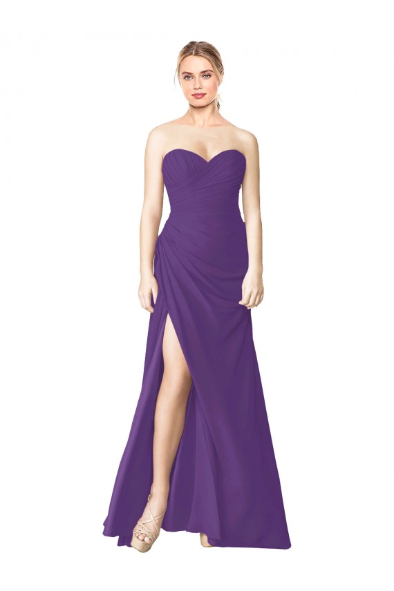 Long Sleeveless Soft Chiffon Plum Purple Sweetheart A-Line Bridesmaid Dress Colchester