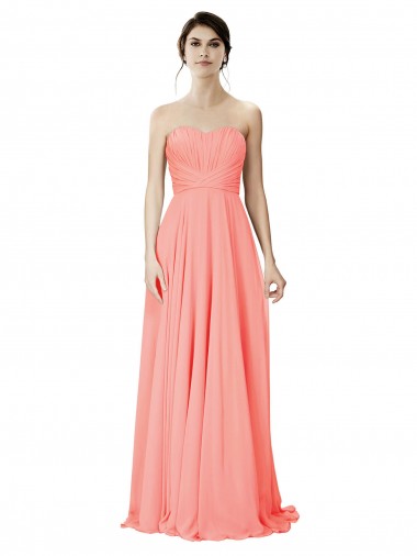 Long Sleeveless Soft Chiffon Peach A-Line Bridesmaid Dress Colchester