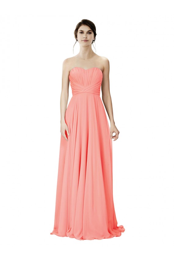 Long Sleeveless Soft Chiffon Peach A-Line Bridesmaid Dress Colchester