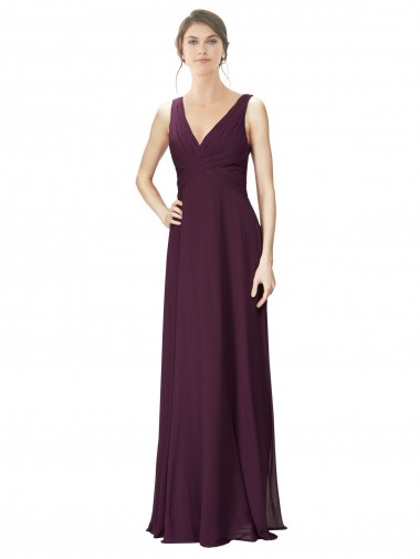 Long Sleeveless Soft Chiffon & Lace Grape A-Line Bridesmaid Gown Colchester