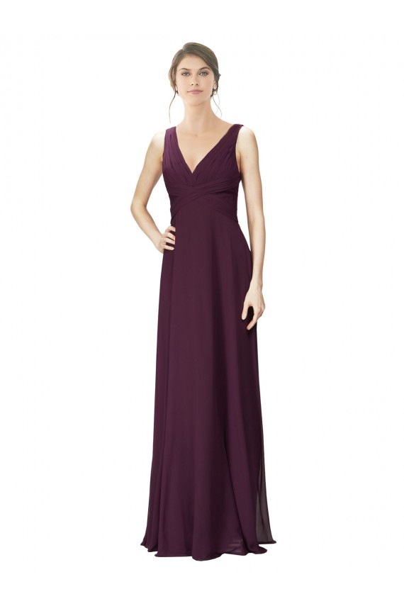 Long Sleeveless Soft Chiffon & Lace Grape A-Line Bridesmaid Gown Colchester