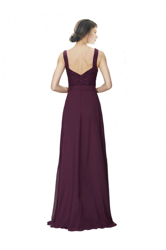 Long Sleeveless Soft Chiffon & Lace Grape A-Line Bridesmaid Gown Colchester