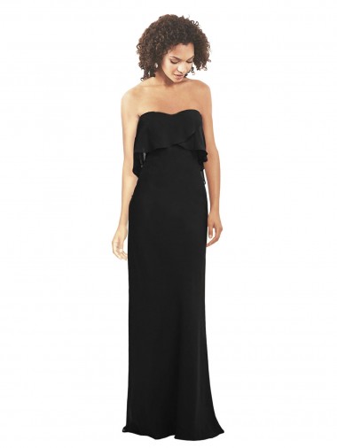 Long Sleeveless Soft Chiffon Black Sweetheart Sheath Bridesmaid Dress Colchester
