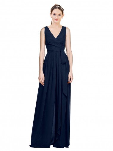 Long Sleeveless Chiffon Dark Navy A-Line Wedding Party Dress Colchester