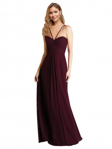Long Sleeveless Chiffon Burgundy Gold A-Line Wedding Party Dress Colchester