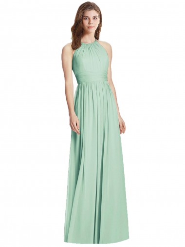 Long Sleeveless Soft Chiffon Mint Green A-Line Semi Formal Evening Dress / Bridesmaid Dress Colchester