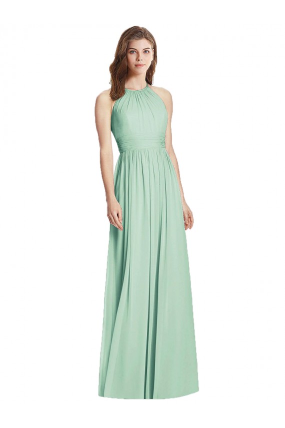 Long Sleeveless Soft Chiffon Mint Green A-Line Semi Formal Evening Dress / Bridesmaid Dress Colchester