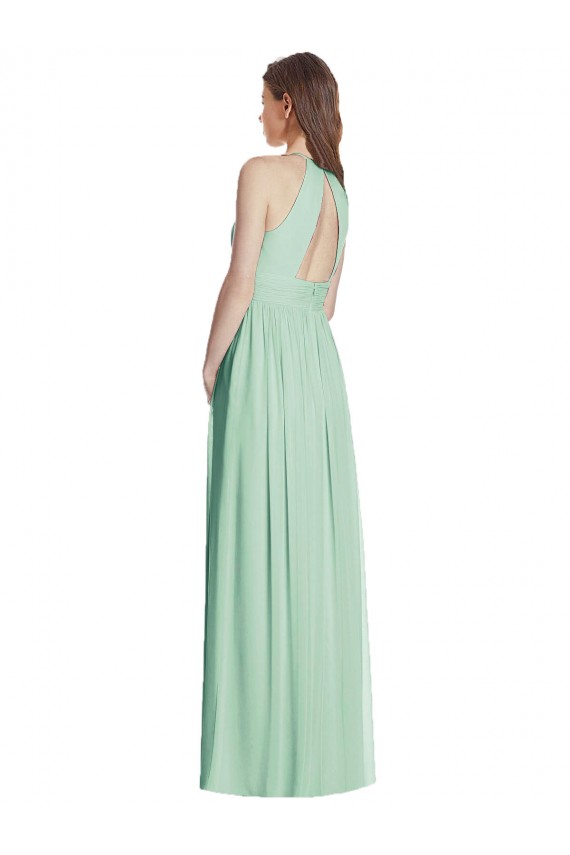 Long Sleeveless Soft Chiffon Mint Green A-Line Semi Formal Evening Dress / Bridesmaid Dress Colchester