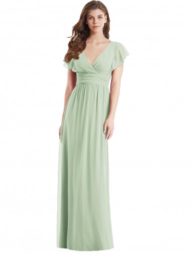 Long Flutter Sleeves Soft Chiffon Sage Trumpet Bridesmaid Dress Colchester