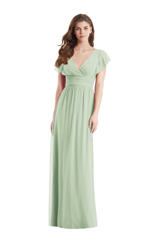 Long Flutter Sleeves Soft Chiffon Sage Trumpet Bridesmaid Dress Colchester