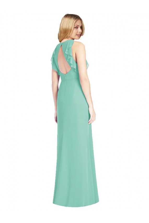 Long Sleeveless Soft Chiffon Jade Mermaid Bridesmaid Dress Colchester
