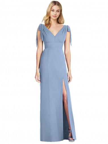 Long Sleeveless Soft Chiffon Dusty Blue Mermaid Bridesmaid Dress Colchester