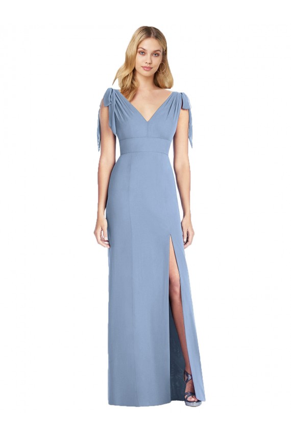 Long Sleeveless Soft Chiffon Dusty Blue Mermaid Bridesmaid Dress Colchester