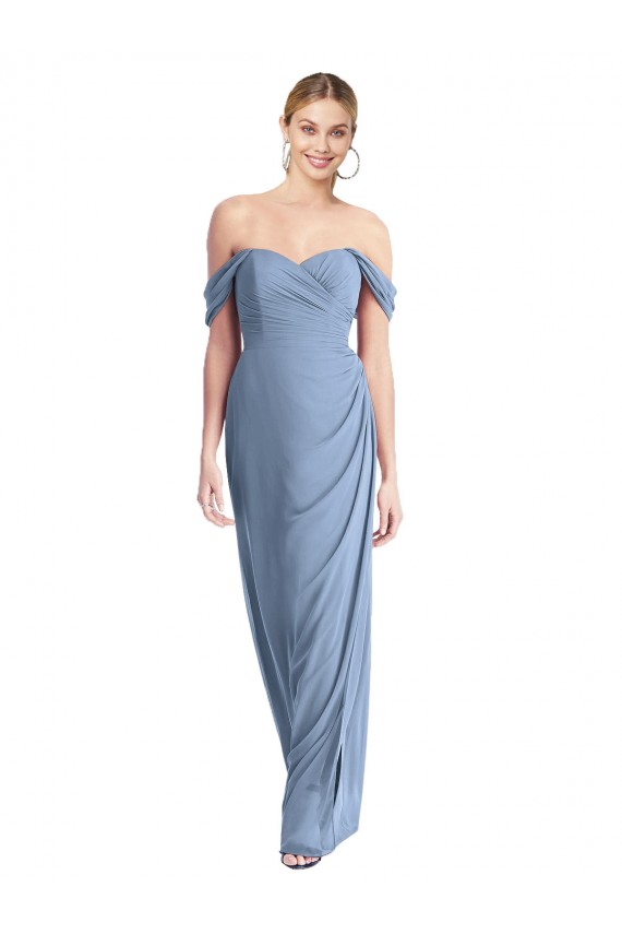 Long Sleeveless Soft Chiffon Dusty Blue Mermaid Semi Formal Evening Dress / Bridesmaid Dress Colchester