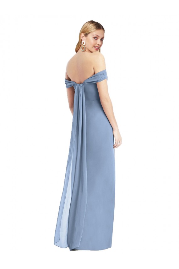 Long Sleeveless Soft Chiffon Dusty Blue Mermaid Semi Formal Evening Dress / Bridesmaid Dress Colchester