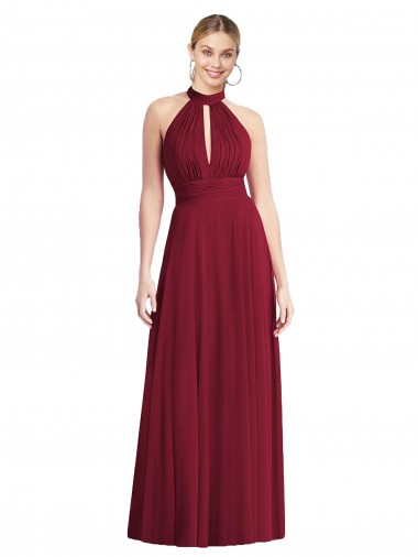 Long Sleeveless Soft Chiffon Burgundy Halter Neck A-Line Semi Formal Evening Dress / Bridesmaid Dress Colchester