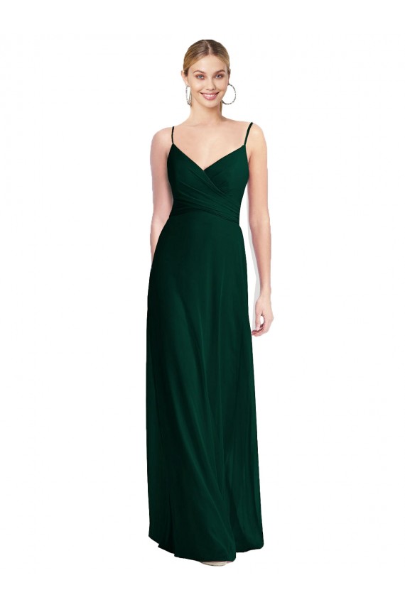 Long Sleeveless Soft Chiffon Ever Green Spaghetti Straps A-Line Bridesmaid Dress Colchester