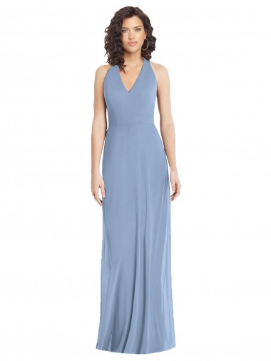 Long Sleeveless Soft Chiffon Dusty Blue Trumpet Formal Evening Gown / Bridesmaid Dress Colchester