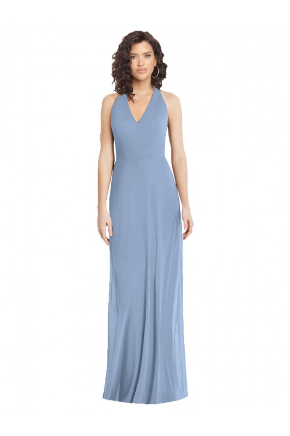 Long Sleeveless Soft Chiffon Dusty Blue Trumpet Formal Evening Gown / Bridesmaid Dress Colchester
