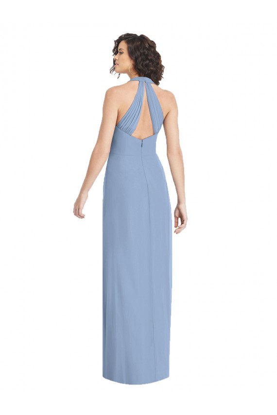 Long Sleeveless Soft Chiffon Dusty Blue Trumpet Formal Evening Gown / Bridesmaid Dress Colchester