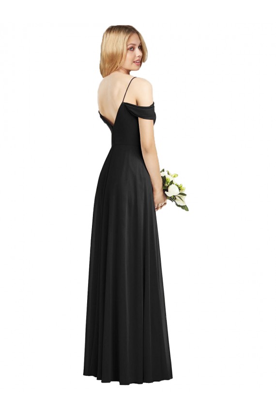Long Cold Shoulder Soft Chiffon Black A-Line Semi Formal Evening Dress / Bridesmaid Dress Colchester